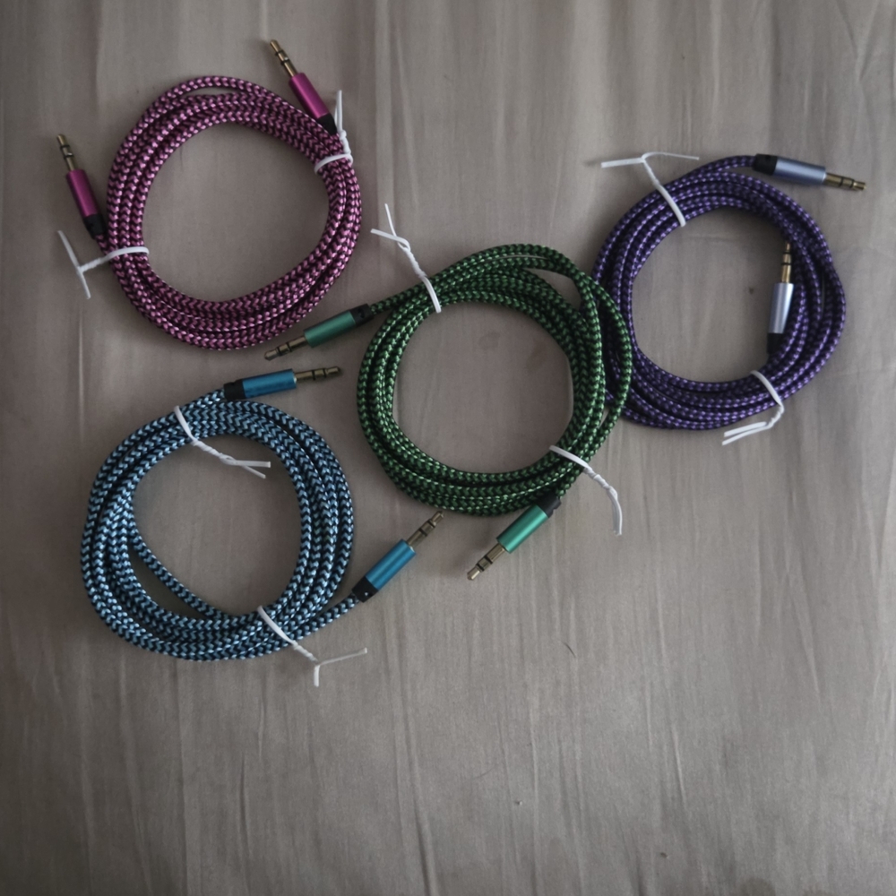 Braided 3.5mm Auxiliary Audio Cable — Blue, Green, Purple, Pink
